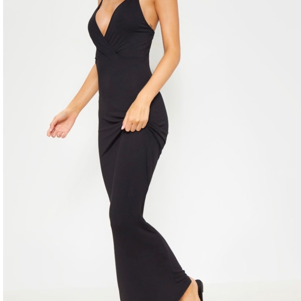 Black V Neck Jersey Maxi Dress